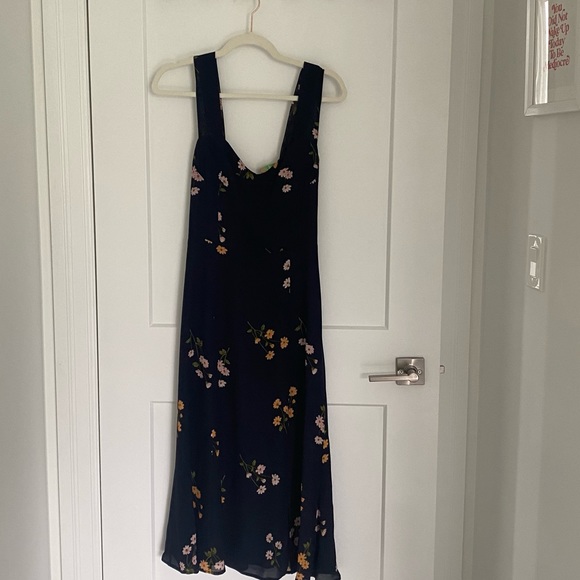 Reformation Navy Floral Midi Dress with Yellow & Pink Blooms - Picture 4 of 7